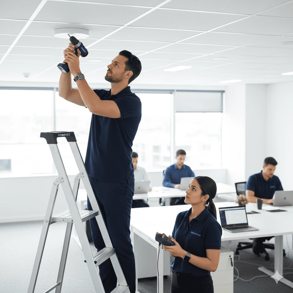 Professional WiFi access point installation in office